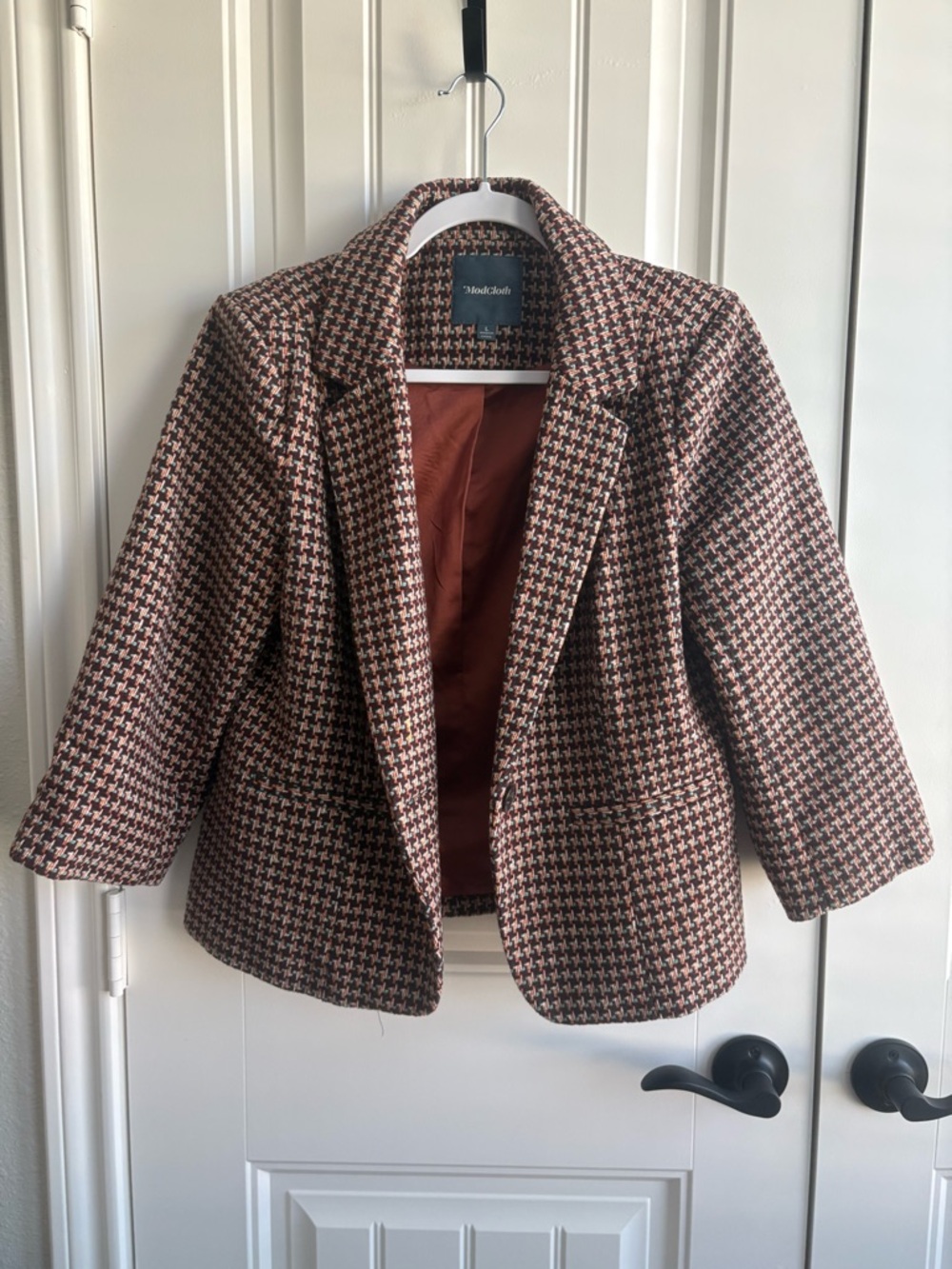 Modcloth Brown Houndstooth Blazer Jacket - Picture 2 of 7
